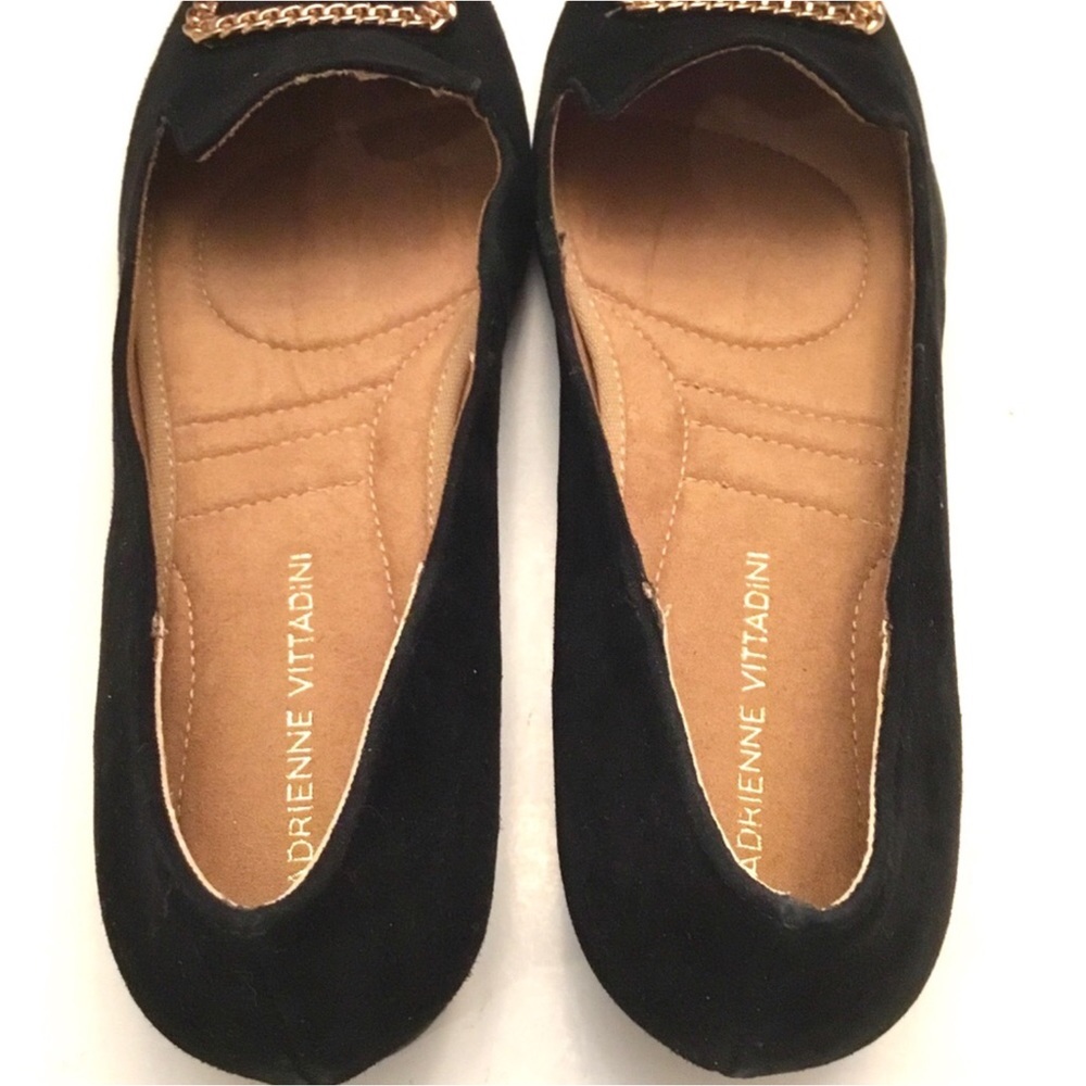 🆕 Adrienne Vittadini Black Flats Size 10 Suede Chain Accent Slip on Shoes NIB - Picture 9 of 16
